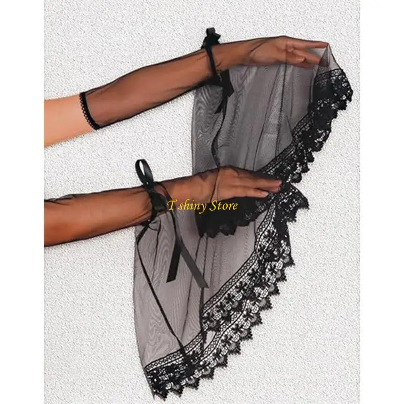 N58F Gothic Lace Sleeve Gloves Victorian Elegant Armwear For Women Costume