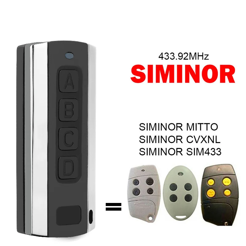 

Transmitter For SIMINOR MITTO CVXNL SIM433 Garage Door Opener Duplicator Garage Remote 433.92MHz Compatible SIMINOR Controller