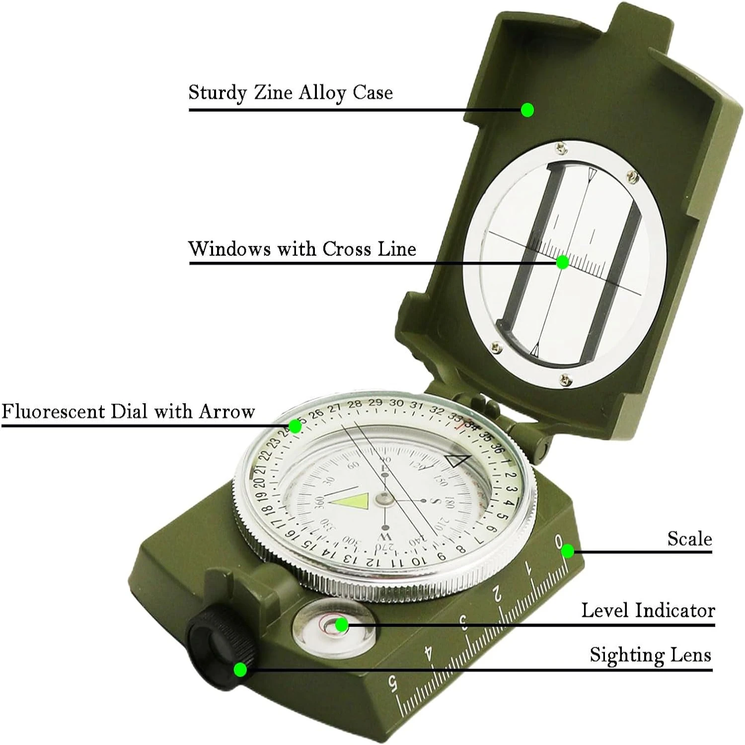 Sturdy, reliable, and portable Lensatic Hiking Compass - Essential waterproof navigation tool for outdoor enthusiasts - Durable 