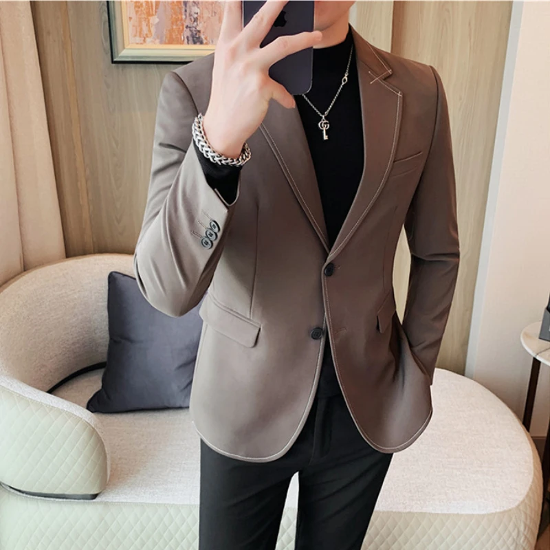 High Quality Solid Color Men\'s Blazer Jacket Autumn Winter Casual Business Formal Blazer Social Wedding Banquet Party Coat 2024