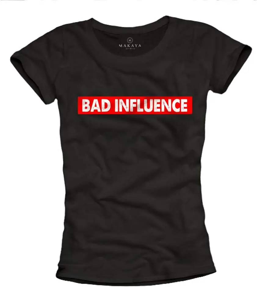 MAKAYA Funny Print Shirt for Women - Bad Influence - Graphic Tees for Girls