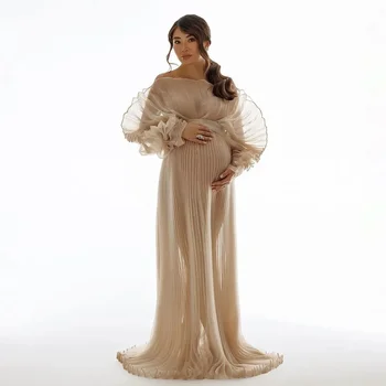 Nuevos vestidos de maternidad plisados de Organza transparentes a la moda para sesión de fotos vestidos de maternidad para fiesta de bienvenida de bebé YEWEN