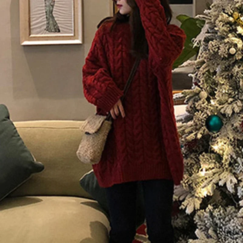 Autumn Winter Loose Twist Pullover Sweater Women O-Neck Long Knitted Top Casual Long Sleeve Jumper 2025 Elegant Knitwear