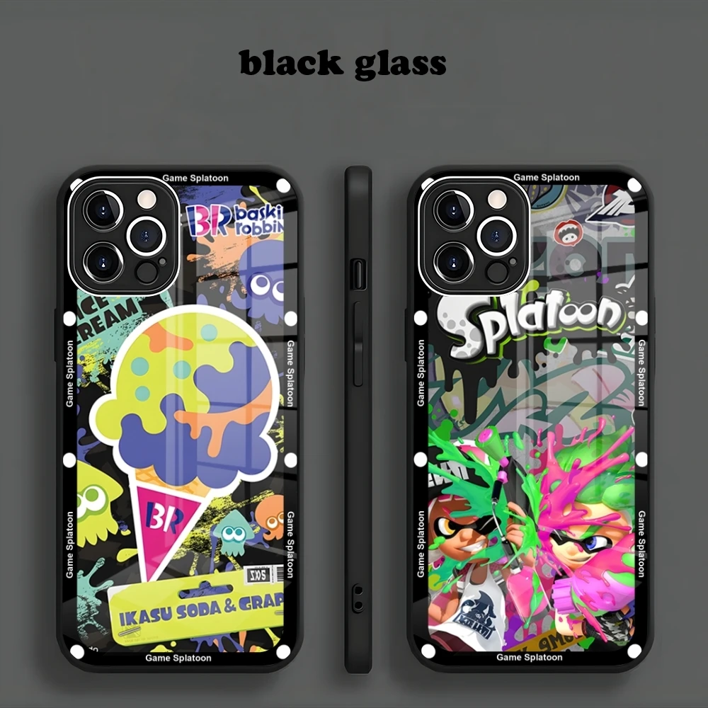 Game S-Splatoon phone case new for Iphone 15 14 13 12 11 Pro Max X XS XR 7 8 Plus 2020 SE Metallic Paint Glass