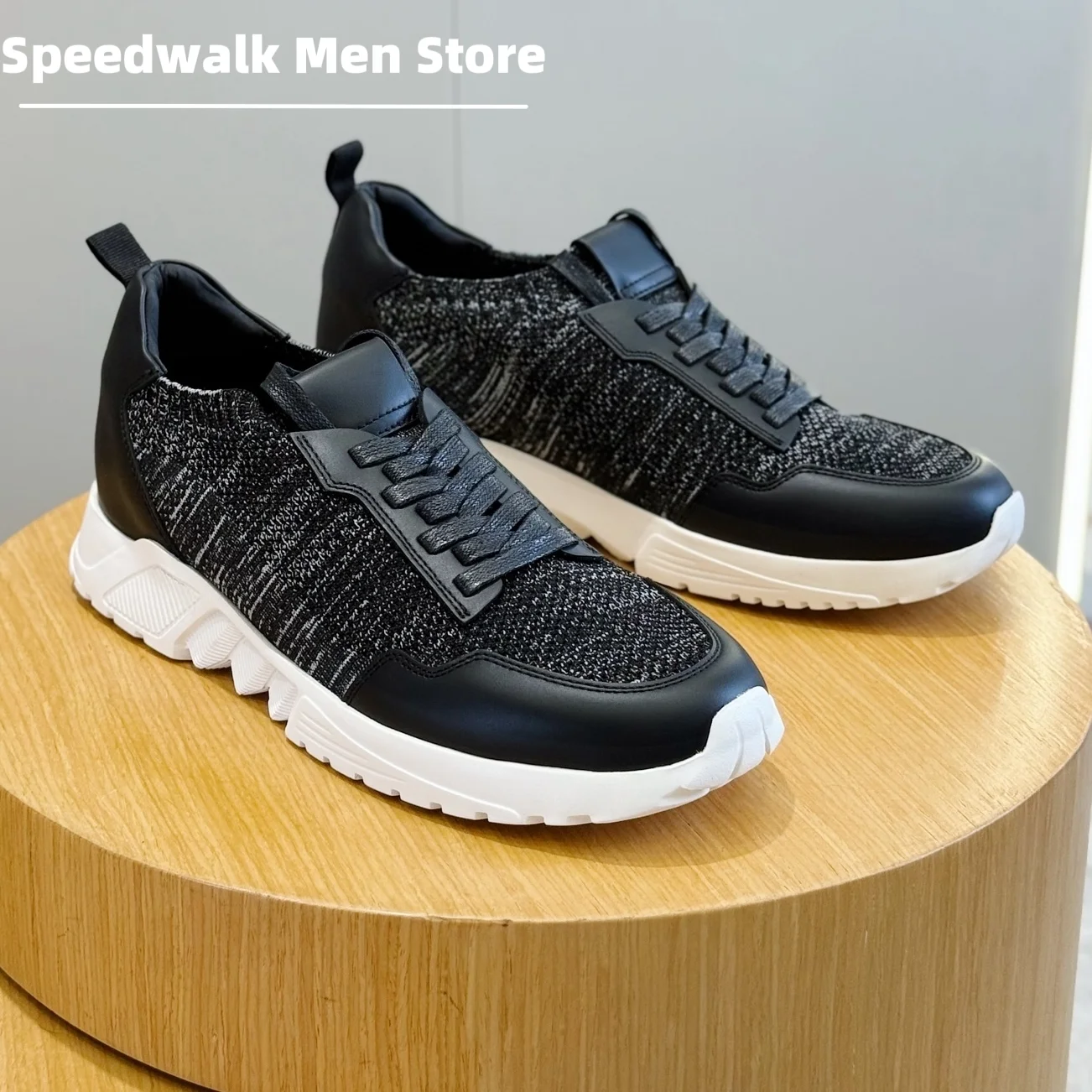Lightweight Breathable Soft Comfort Knitted Men Trainers Elevated Non Slip Thick Sole Outdoor Travel Casual Running Sneakers