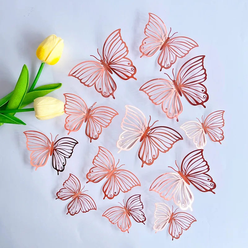 12 Pcs/lot 3D Hollow Butterfly Wall Sticker Bedroom Living Room Home Decor Paper Butterfly Wall Decals for Party Wedding Decor