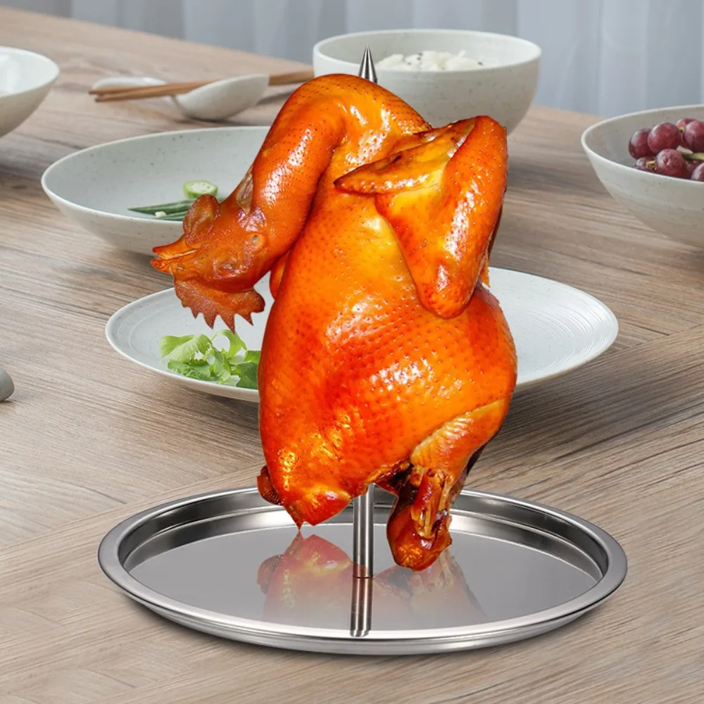 With Round Base Tray Vertical Skewer Stand Stainless Steel Stable Barbecue Grilling Rack Detachable Chicken Roasting Rack