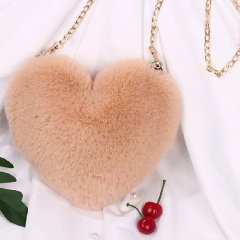 

Shoulder Bag Small Plush Chain Peach Heart Shaped Love Casual Handbag for Woman High-quality Versatile Messenger LuxuryCrossbody