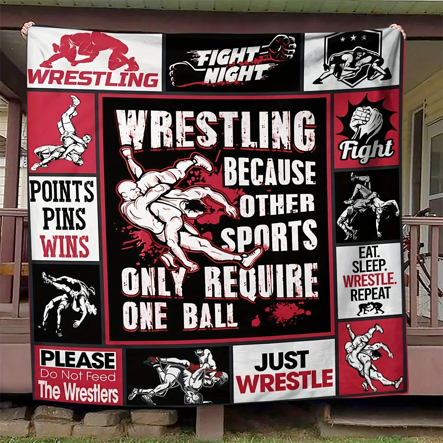 Vintage Wrestling Cozy Throw Blanket, Sports Retro Patterned Couch Bed Warm Wrap for Room Decor, All Season Fans Gift