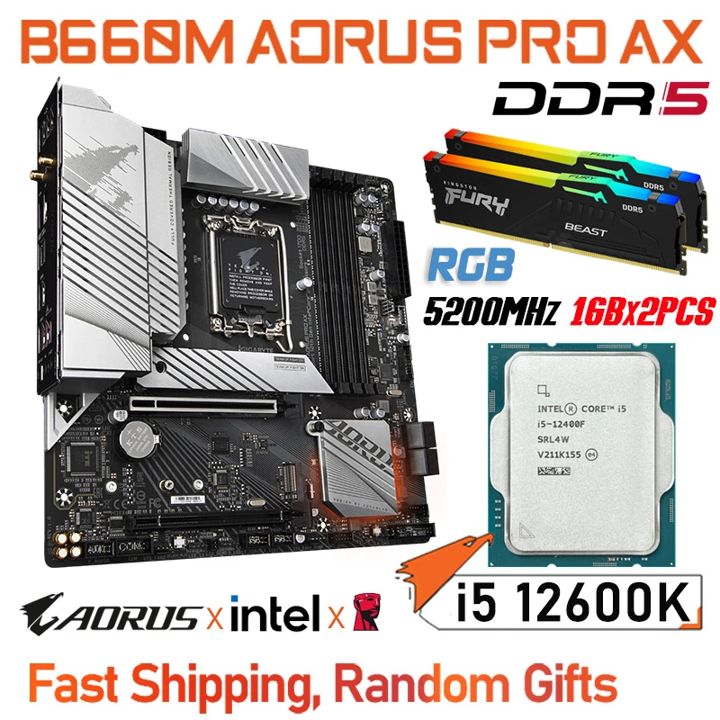 

Gigabyte B660M AORUS PRO AX LGA 1700 Motherboard Combo i5 12600K CPU + Kingston DDR5 RAM 32GB Intel i5 12600K Processor Kit RGB