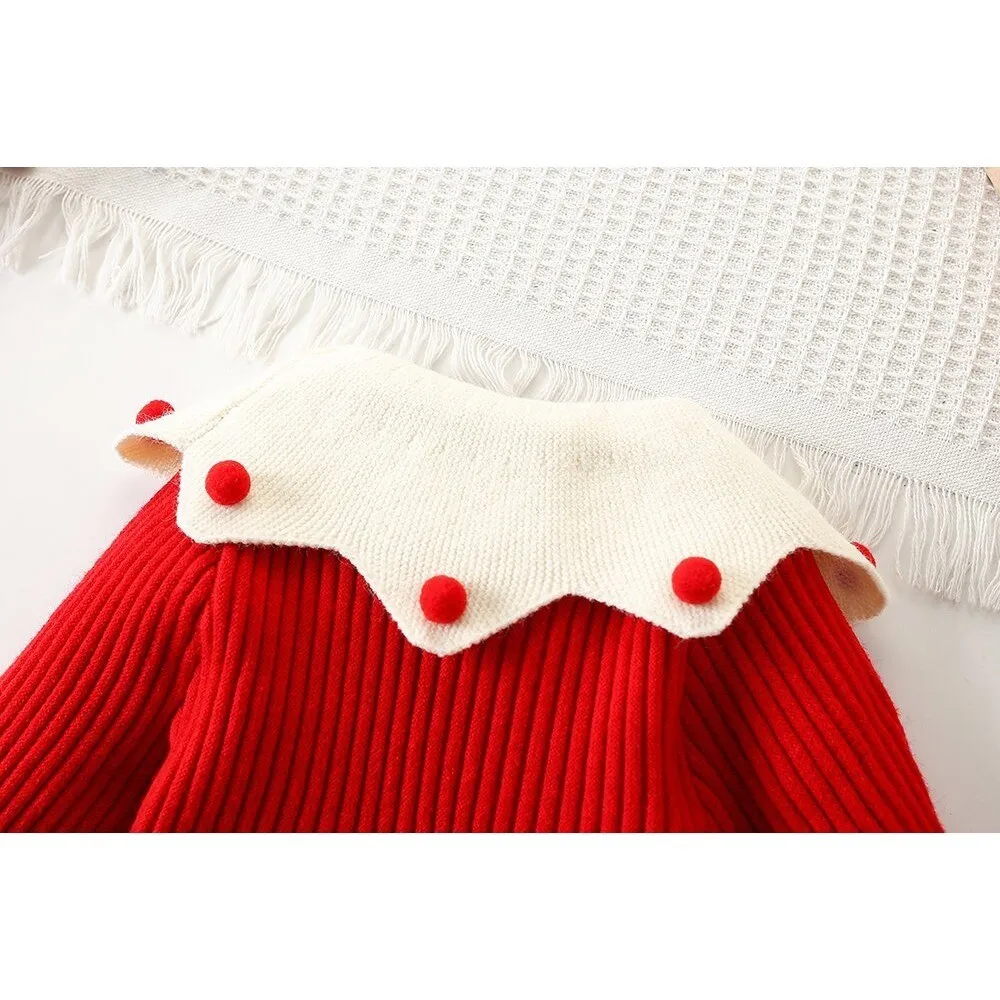 Bear Leader Red Christmas Dress Winter New Years Girls Clothes Lapel Long Sleeved Wear Sweater Dresses Kids Knitting Clothing