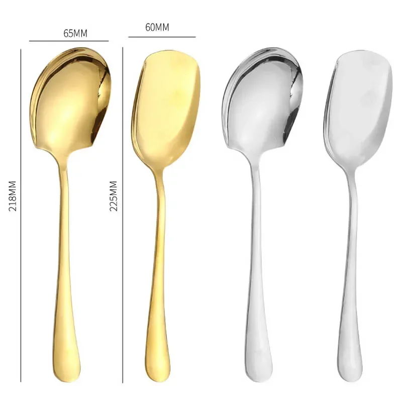 Golden/Silver Stainless Steel Spoon Food Service Shovel Long Handle Large Rice Shovel Soup Spoons Home Tableware Kitchen Gadgets