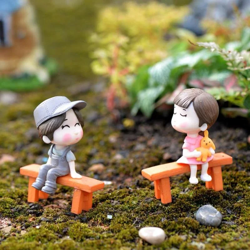 1 Paar Zoete Liefhebbers Paar Op Stoel Miniatuur Beeldjes Ambachten Fairy Garden Decoratie