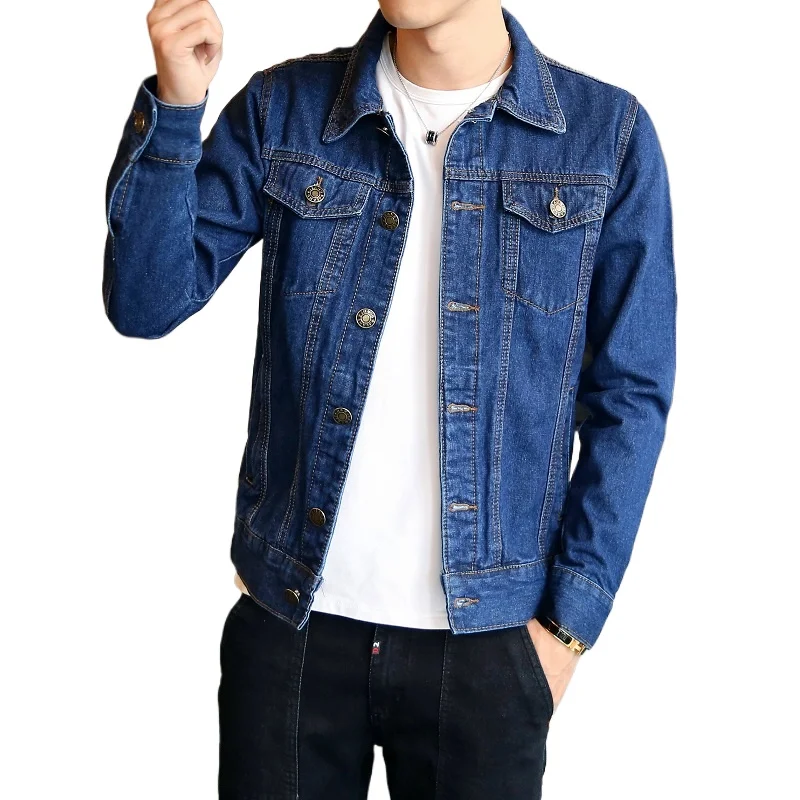 Veste noire en jean pour hommes, manteau à revers à simple boutonnage, à la mode décontracté Y, bleu foncé et bleu clair peuvent être sélectionnés, M-5XL