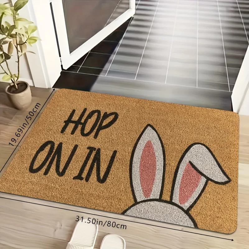 

Easter Bunny Hop On Doormat, Cartoon Absorbent Non-Slip Rug, Bedroom Entryway Floor Mat, Spring Holiday Home Decor