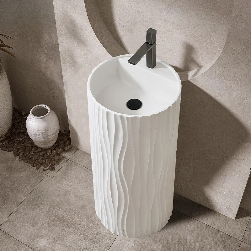 

Japanese wabi-sabi cream wind floor-to-ceiling integrated art wash pool B & B striped face wash table