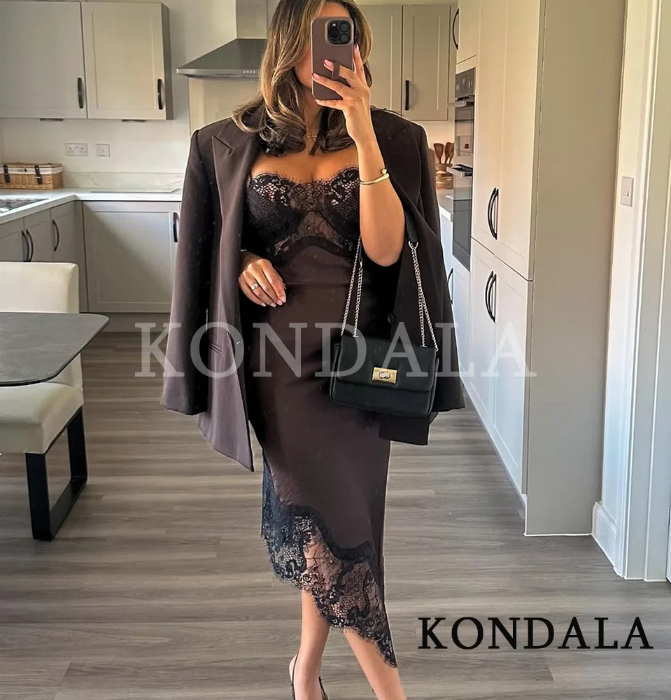 Kondala elegante jantar suspender vestido feminino renda cetim assimétrico vestido 2026 primavera verão na moda high street namoro vestido