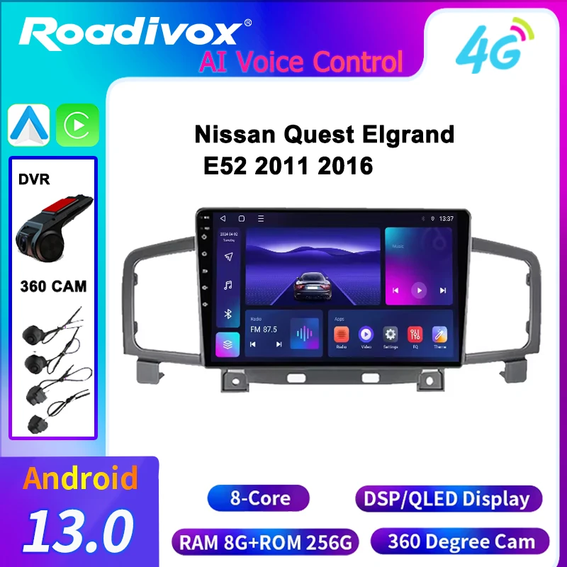 AI Voice Control Android For Nissan Quest Elgrand E52 2011 2016  Carplay Multimedia Video Player Car Stereo Radio GPS Navi
