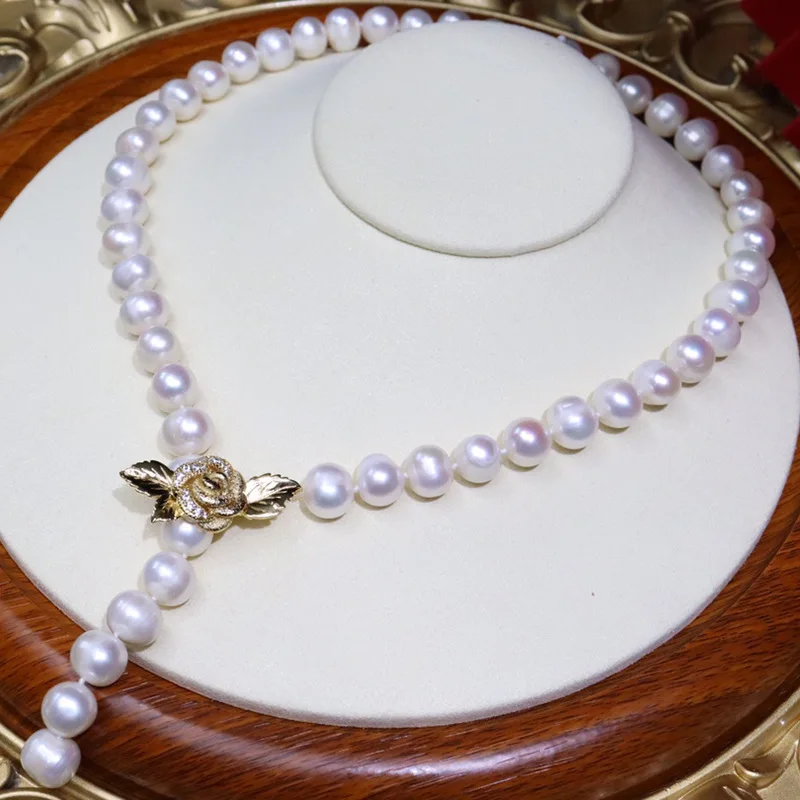 

Rose Flower Natural Freshwater Pearl Necklace Near Round Slightly Blemish Skin Light Good fashion Festival Send Mom 395