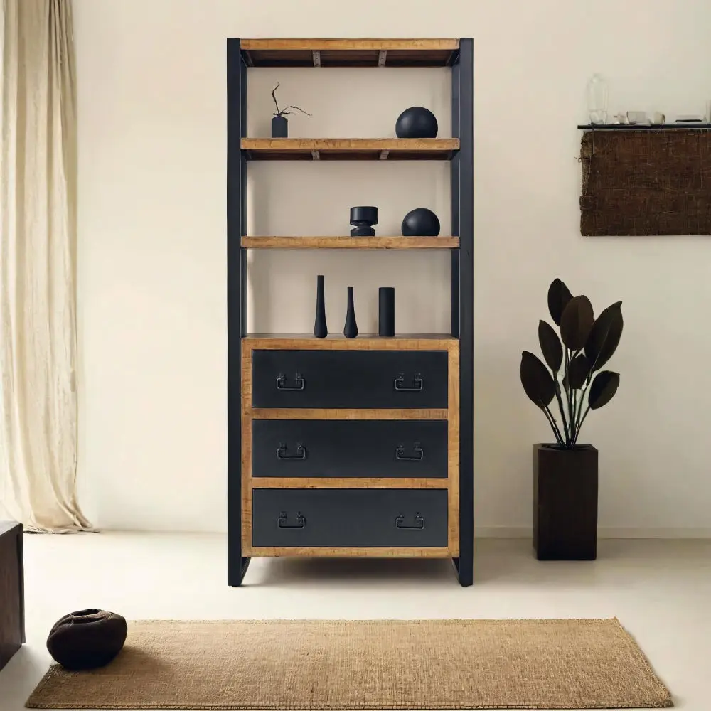 Z DU'S Modern Solid Wood Bookcase With 3 Shelves And 3 Drawers, Versatile Placement Options. Suitable For Living Room And Bedroo