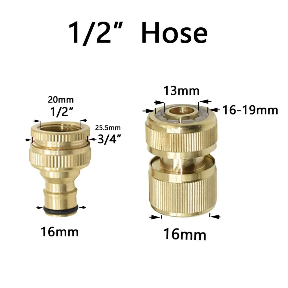 Brass Quick Connect Garden Hose Fitting Set for 1/2 3/8 5/8 3/4 Inch Tubes Compatible with Irrigation Systems and Water Guns Rat