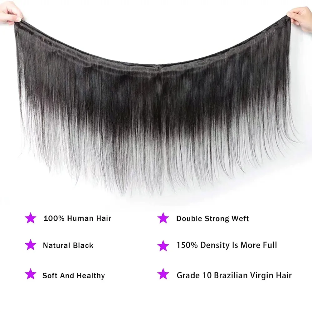 Bundel lurus 100% rambut manusia warna hitam alami Brasil bundel rambut manusia asli Ekstensi 26 28 30 inci untuk wanita # 1B