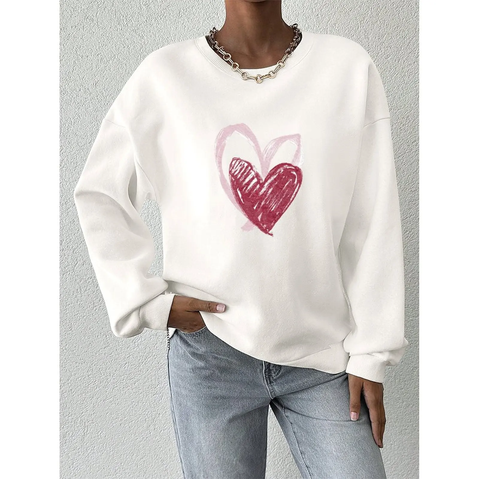 بلوزات نسائية برقبة دائرية ونمط مطبوع بلوفرات رياضية كاجوال فضفاضة مريحة مخملية بأكمام طويلة سترة شتوية للنساء #6