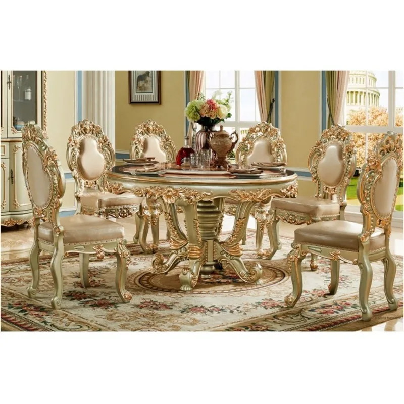 Royal Style Luxury Dining Table Set with 6 Chairs - Elegant Restaurant Furniture,Dining Room Set for Home/Hotel/villa Decor