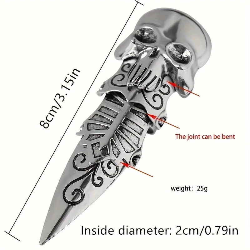 Retro Gothic Ring Skull Shaped Cool Object Joint Flexible Long Men\'s Ring Boyfriend Party Gift Punk Style Fashion Jewelry 2024
