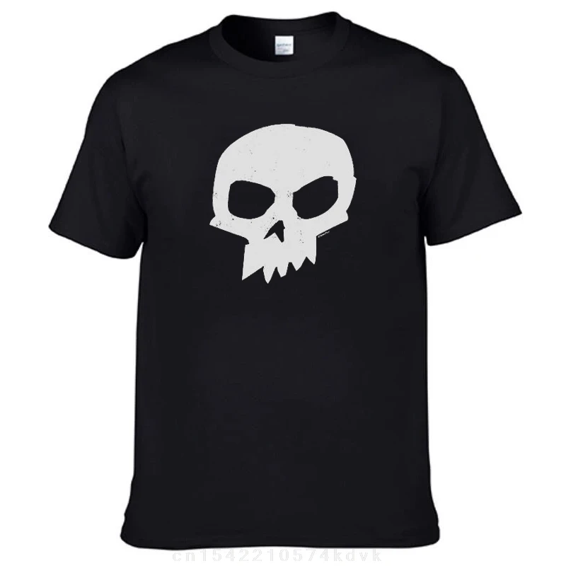 T-shirt da uomo nera Sid Distressed Skull NewTops, personalizzata all'ingrosso con stampa ecologica di alta qualità