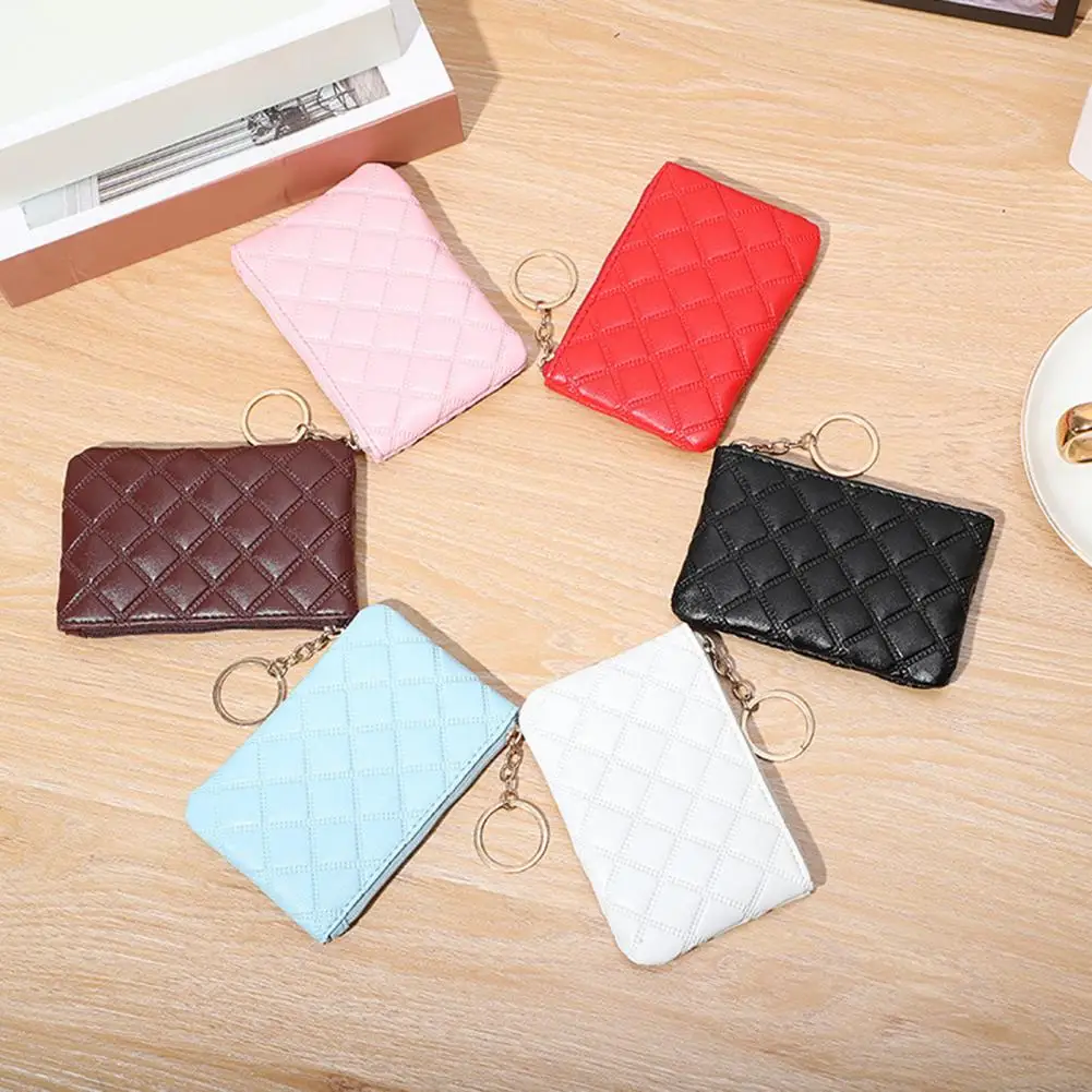 Compact Lightweight Wallet Women Mini Wallet Portable Faux Leather Zipper Key Ring Card Holder Slim Coins Purse for Shopping