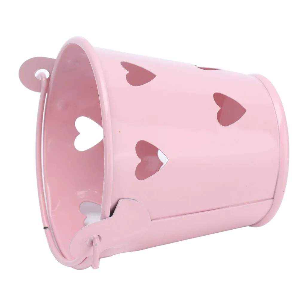 12pcs Practical Metal Decorative Bucket Pink 2.36x2.09in Storage Pail Hollow Heart Shaped with Handle Candy Container Desktop