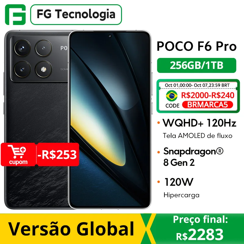 Smartphone POCO F6 Pro 5G versão global Snapdragon ® 8 Gen 2 6,67'' Fluxo 120Hz AMOLED DotDisplay 120W Carga NFC