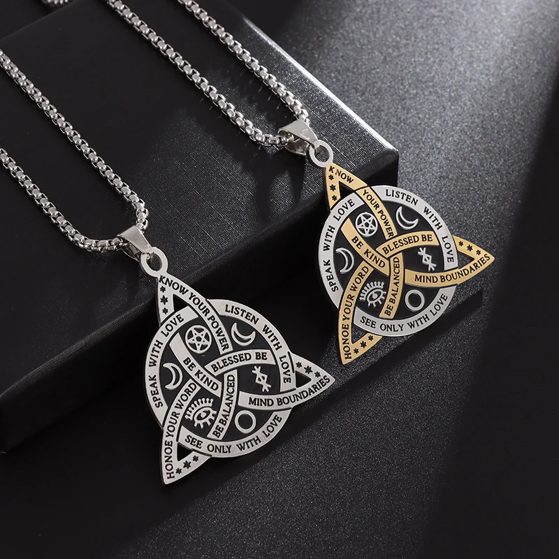 Classic Odin Trinity Nordic Runes Alphabet Stainless Steel Pendant Necklace for Men Amulet Witch Celtic Knot Jewelry