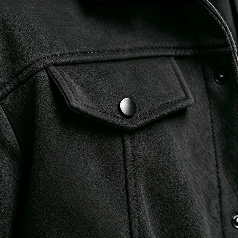 Herrenjacke mit lockerer Passform, gebürstet, kurz, langärmelig, mit Umlegekragen, einreihig, lässige Oberbekleidung für den täglichen Arbeitsweg und Streetwear – Detail 9