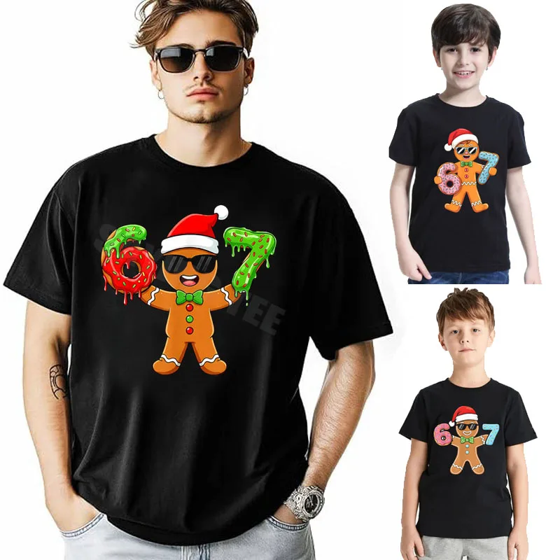 مضحك الزنجبيل ستة سبعة 67 عيد الميلاد بنين موضة عيد الميلاد زي تي شيرت الجدة هدية Y2k لطيف 6 7 الزنجبيل بيجامة عائلية