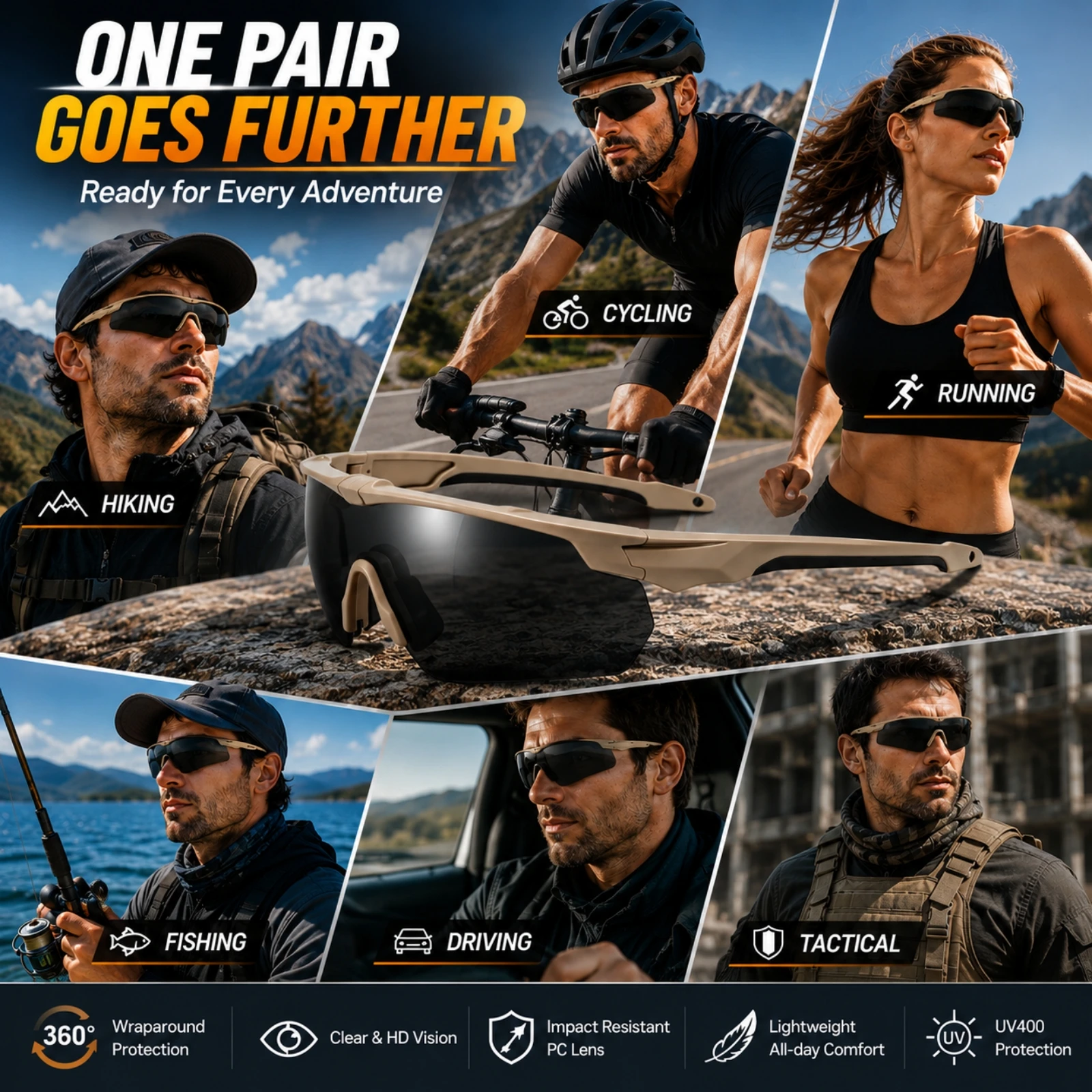 3-Linsen-Sport-Schutzbrille, UV400 Stoßfeste Winddichte Brille für Radfahren, Motorradfahren, Jagd & Outdoor-Sport – Detail 4