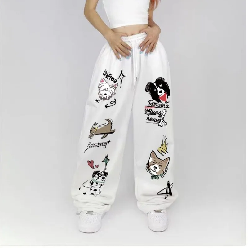 Pantaloni da ballo jazz alla moda carini Pantaloni a gamba larga con graffiti dei cartoni animati Pantaloni sportivi Harajuku Streetwear Pantaloni comodi a vita alta