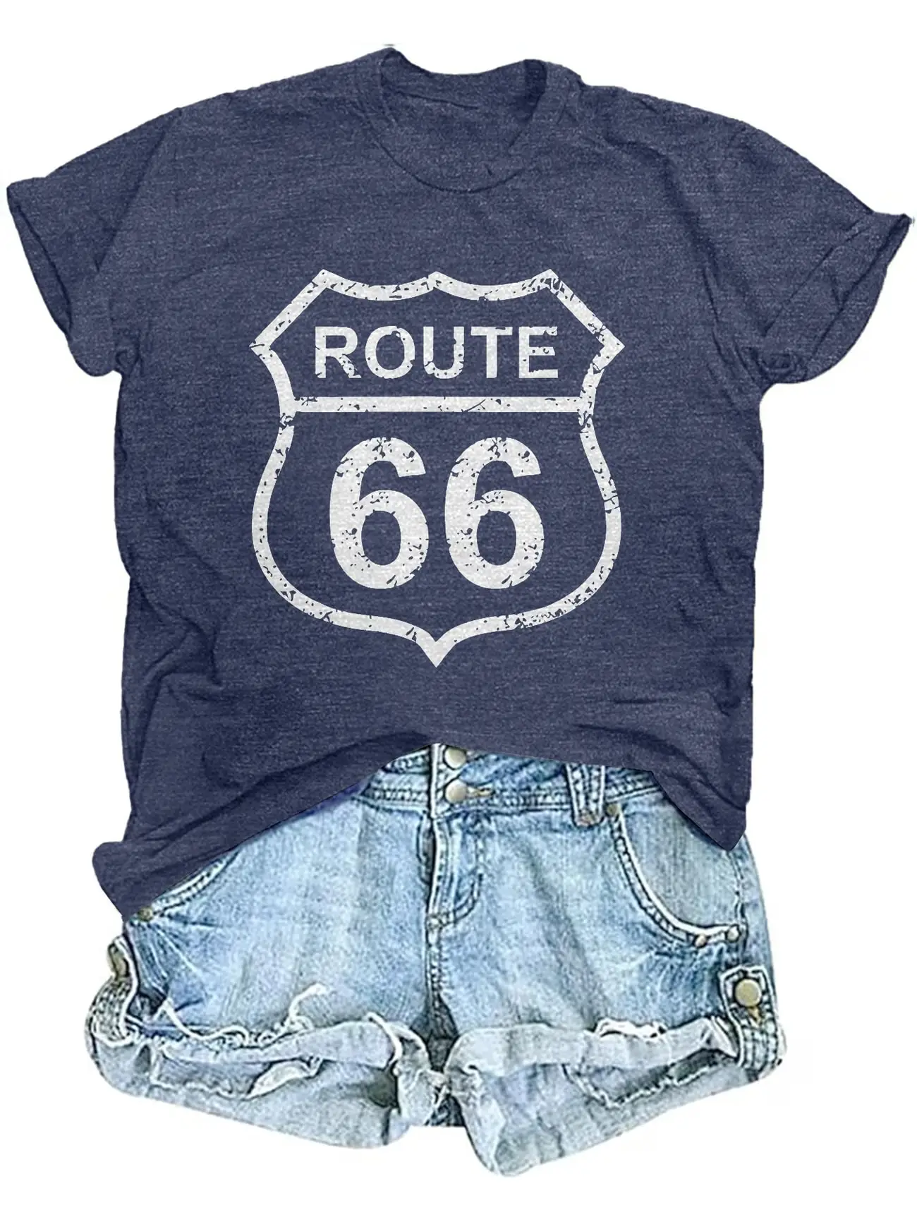 

Plus Size Women's Short Sleeve T-Shirt Route Sixty Six Sign Everyday comfortable and versatile style summer outfits women's