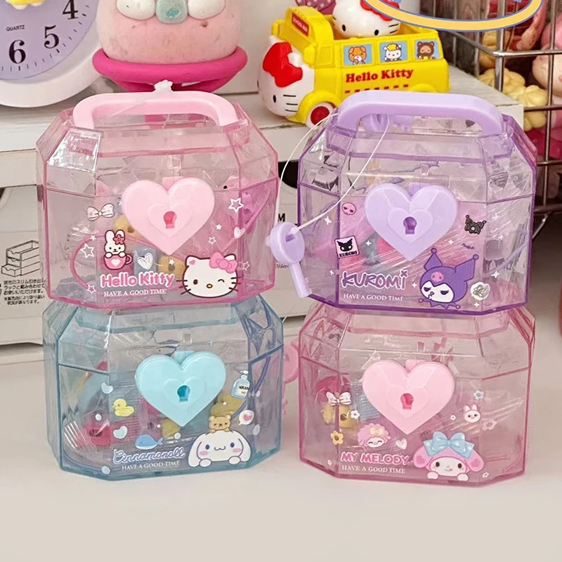 

Kawaii Sanrio Kuromi коробка для хранения с замком моя мелодия сокровище грудь ластик интересный Diy Мини Ластик канцелярские принадлежности подарок для детей