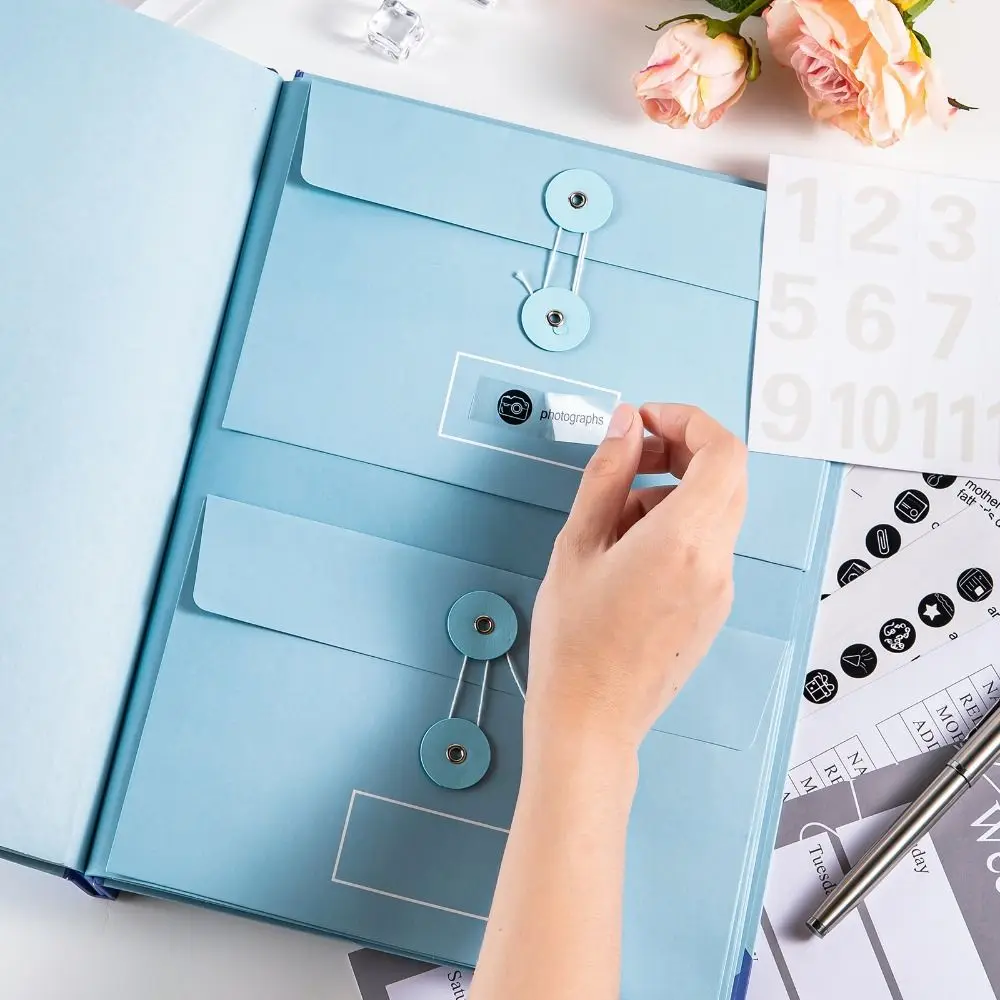 File Organisation Folio Folders with Pocket Budget Planner Bag Portable Folio Life Organizer Binder Split Storage Sticker