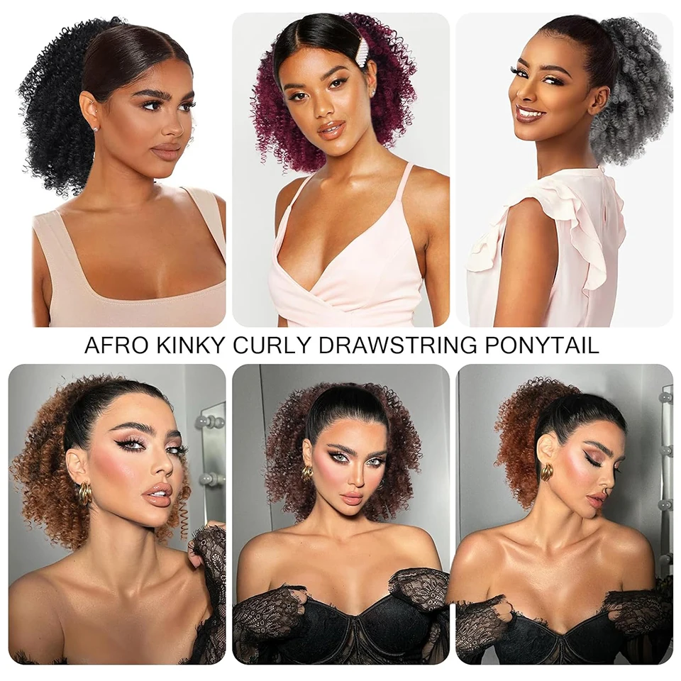 Synthetic Afro Puff Kinky Curly Drawstring Ponytail Extension for Women Short Hairpieces Updo Hair Extensions with Two Clips