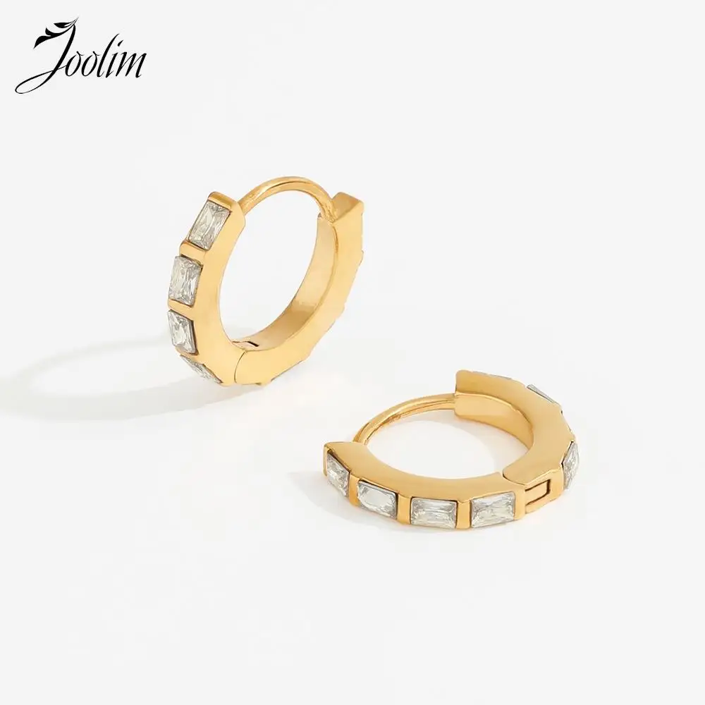 

Joolim Drop Shipping Jewelry Wholesale High End PVD No Fade Classic New Rectangle Zirconia Pave Huggie Stainless Steel Earring