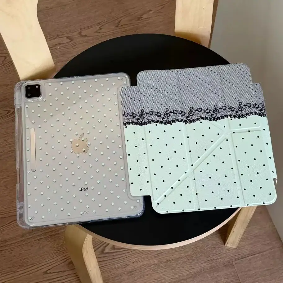 Ins Mint Green Polka Dot Lace Y2K Tablet Case For iPad Pro 13in 11th M5M4 12.9in A16 7/8/9/10th Air4/5/6/7 11in M2 M3 Mini Cover