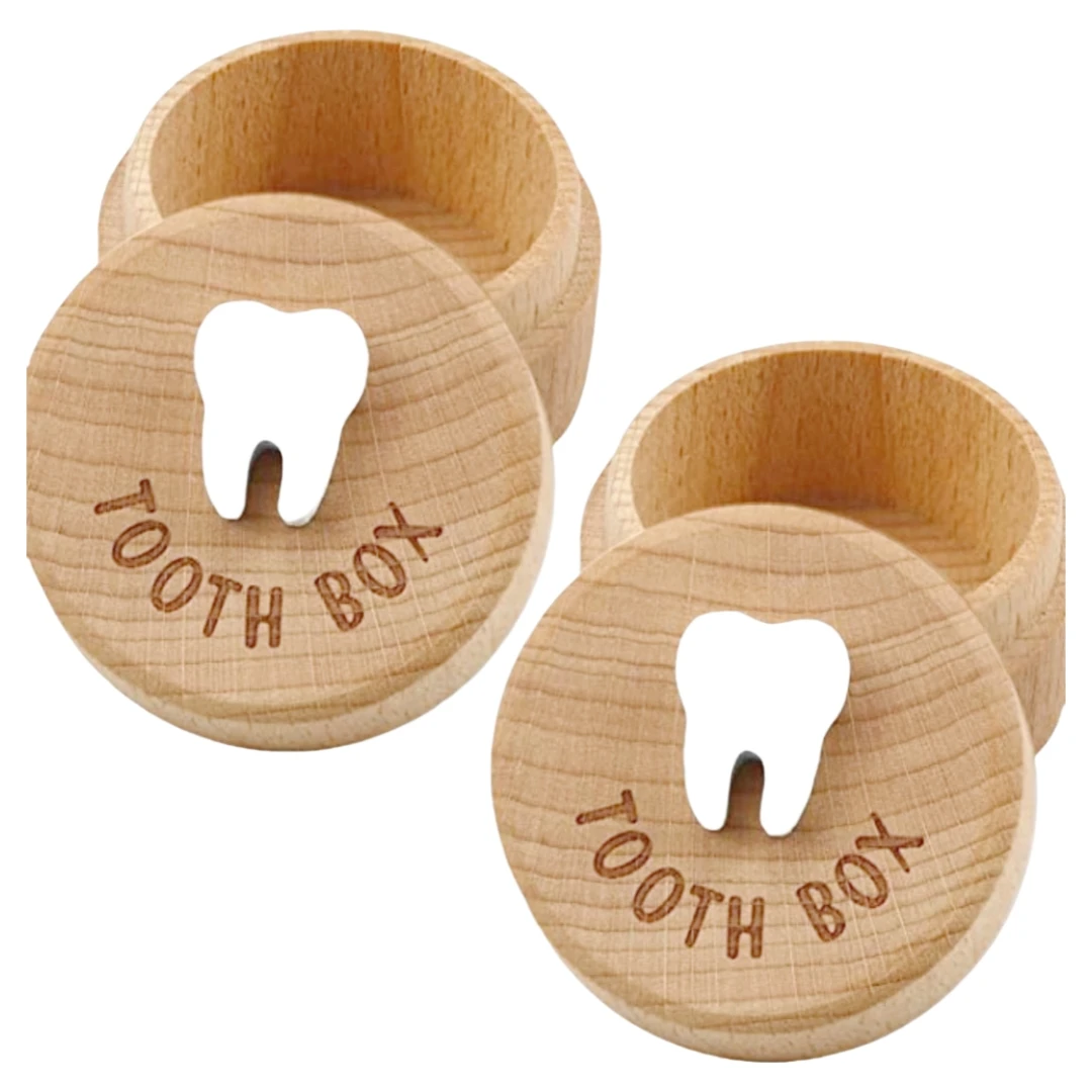 1pcs Wooden Baby Tooth Keepsake Box Round Creative Milk Teeth Storage Organizer for Boys and Girls Home Tooth Collector Case
