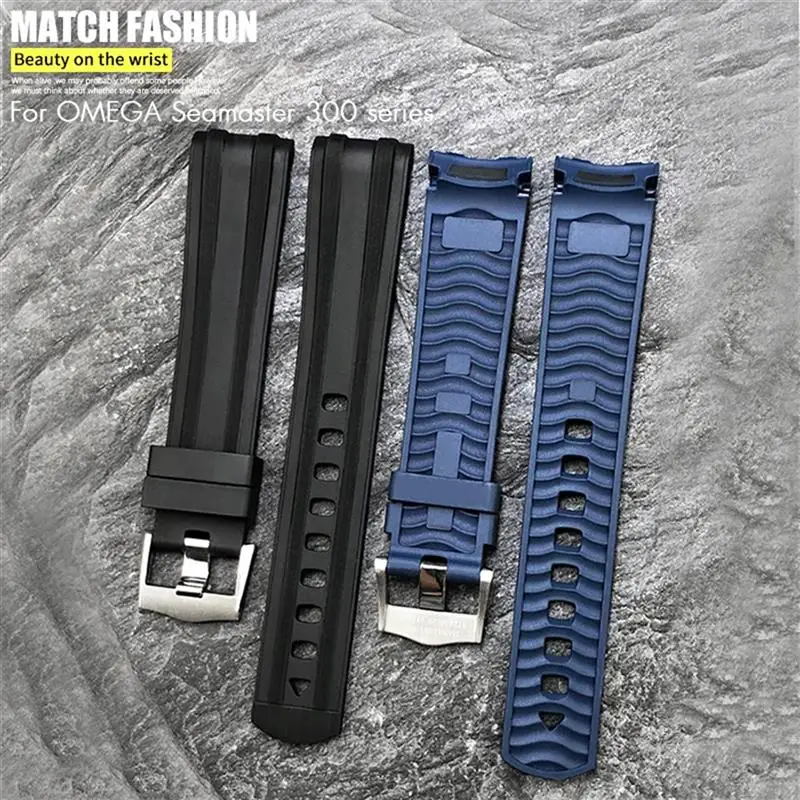 NFR 20mm 21mm New Fluorous Silicone Rubber Watchband For Omega Seamaster Diver 300 Black Blue Soft Watch Strap