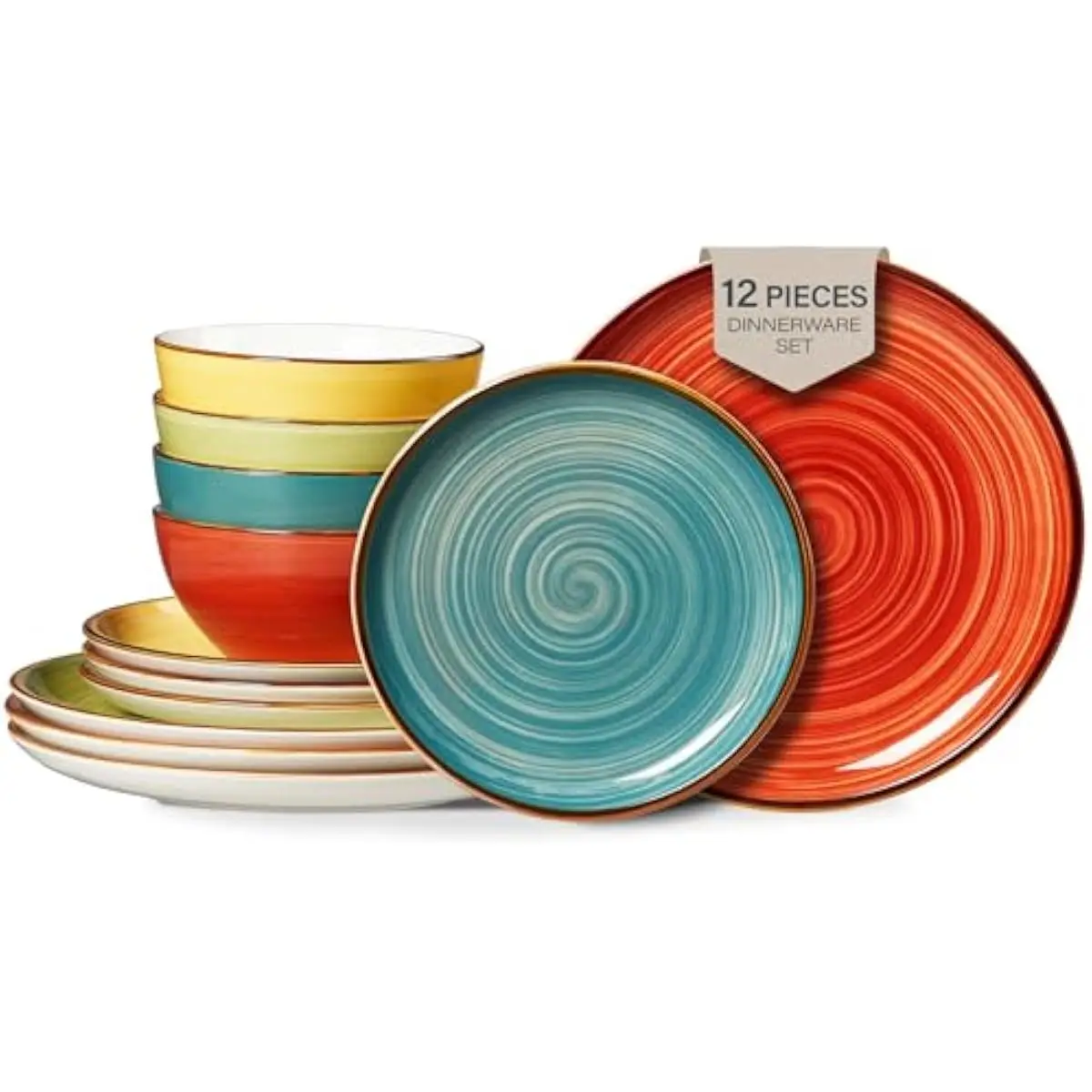 12-Piece Ceramic Tableware Collection for 4 People Featuring 4 Large Plates 4 Medium Plates 4 Deep Bowls Microwave Oven Dishwash