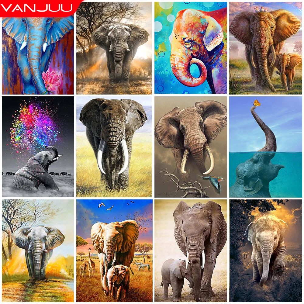 Elephant Diamond Painting Animal Full Round Drill Resin Embroidery DIY Craft Picture Cross Stitch Kit Wall Art Home Decor Gift