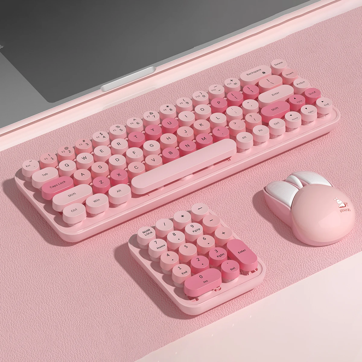 Combo de Teclado y Ratón Inalámbrico 3 en 1 MOFii, Teclas Redondas Rosadas, Conexión 2.4G Plug & Play, Distribución QWERTY Estadounidense para PC y Laptop