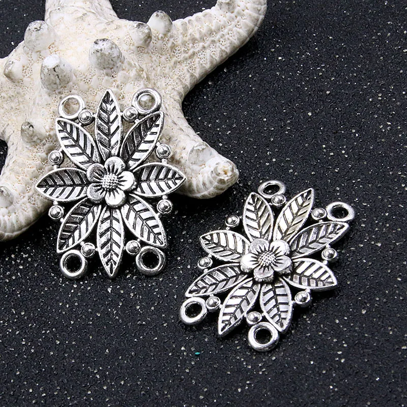 6pcs 28*35mm Two Color Flower Porous Connectors Hollow Zinc Alloy Jewelry DIY Necklace Bracelet Handmade Craft